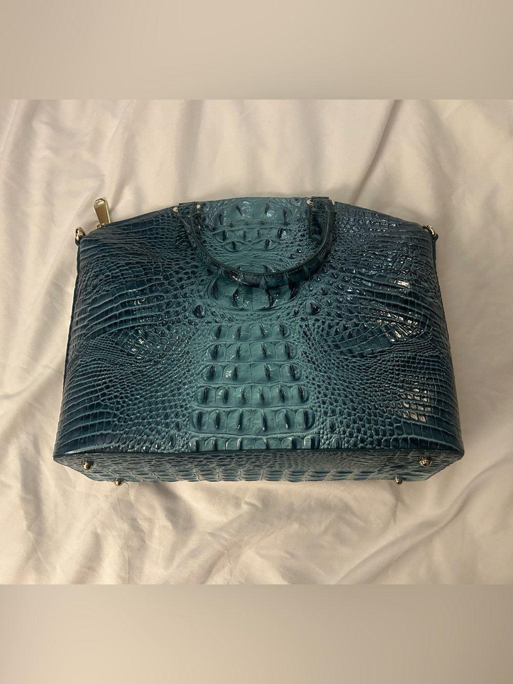 Teal Croc-Embossed Top-Handle Tote - Women's Bag